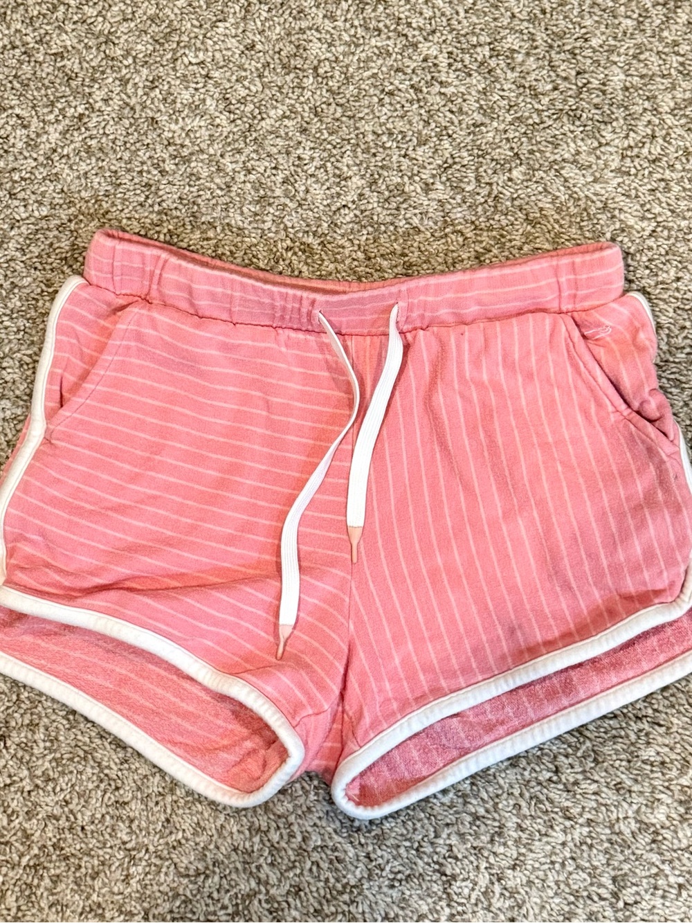 Vineyard Vines Pink Striped Athletic Lounge Shorts with White Trim